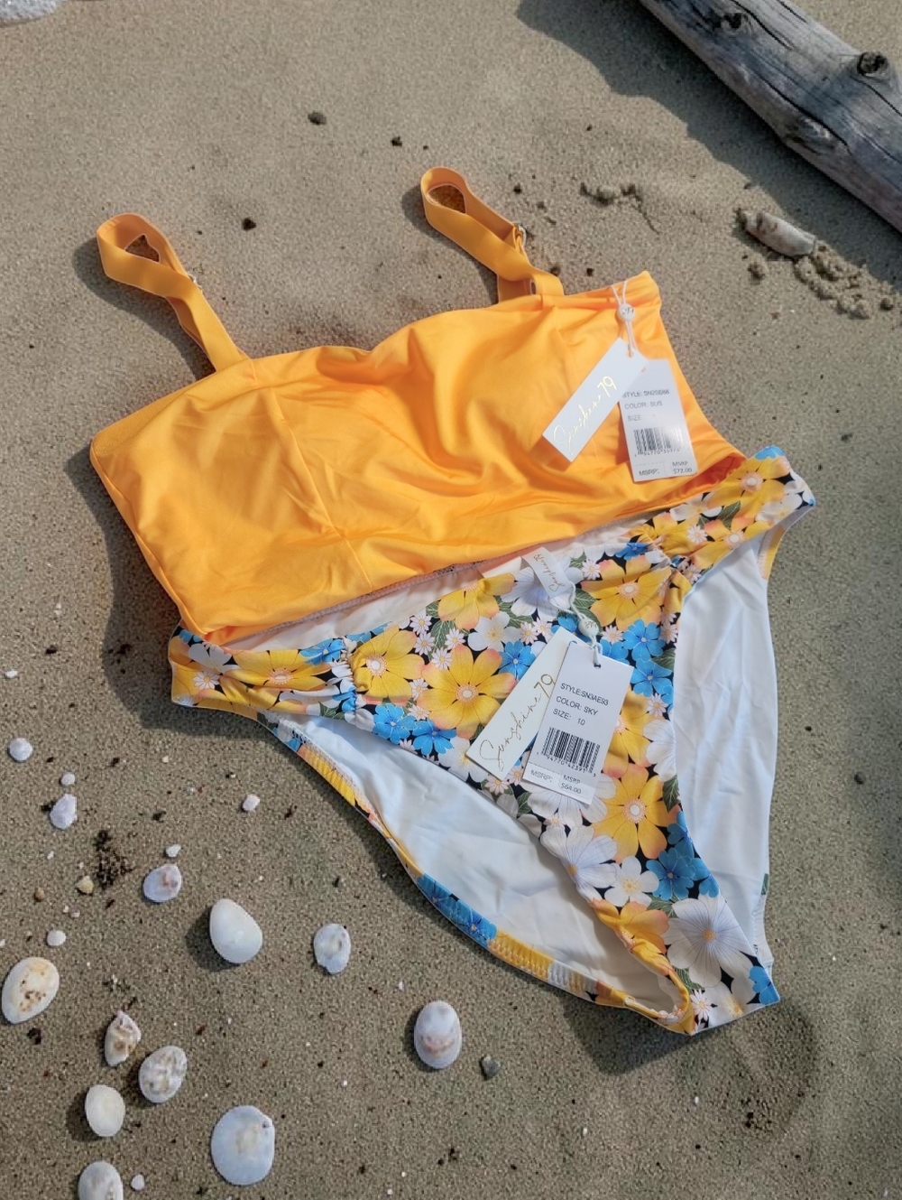 NWT Sunshine 79 Yellow Crop Top & Floral Bikini Bottom Set 8/10